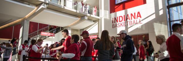 People waiting in line to get their tickets scanned at Assembly Hall