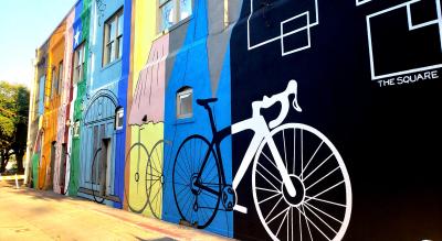 Bicycle mural on Cadence Cyclery wall