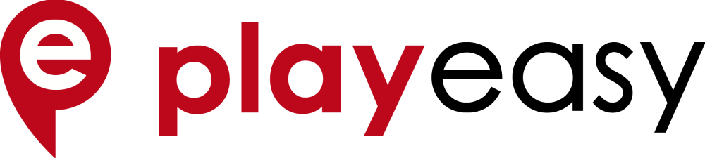 logo for playeasy: a text bubble with an e in it and the words playeasy