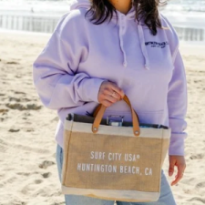 Lavender Hoodie and Apolis Bag