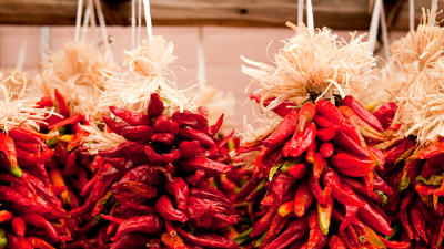 Hanging Red Chile Pepper Ristras in New Mexico
