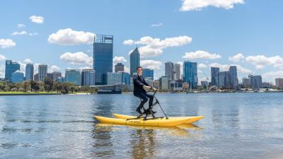 A man riding a water bike on the Swan River