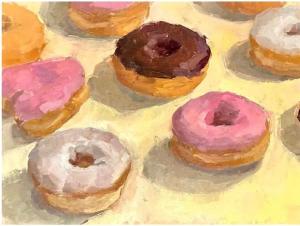 Caroline Gray, Valentine Donuts, 2023, oil on canvas, 12 x 16 in