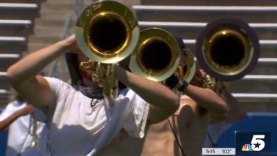 Screen shot of DCI brass musicians from NBC news piece