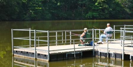 Fishing on the floating dock at Sodalis Nature Park