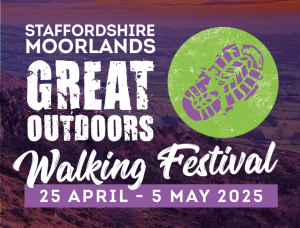 Infographic promoting 2025 Staffordshire Moorlands Walking Festival 25 April to 6 May 2025