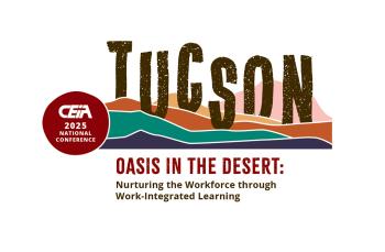 CEIA Logo with color background. Oasis in the desert.