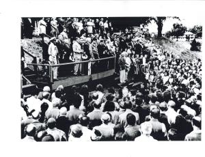 refugees at Fort Ontario during welcoming ceremonies