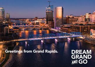 Postcard featuring the downtown skyline of Grand Rapids