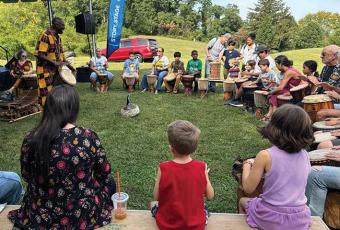 Drum circle at the 2025 Rev Fest
