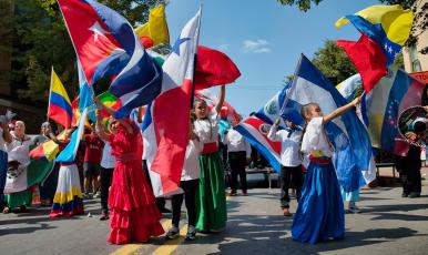 Children holding flags from various Latin countries at Hispanic Heritage Festival in Harrisburg, PA