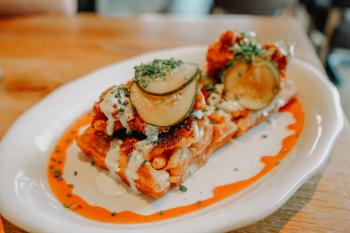 Mac-N-Cheese Waffles with Ashville Hot Fried Chicken