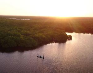 Aerial Shot of Fishing at Sunset