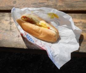 A Zesto hot dog done just right - catsup, mustard and a splash of pickle relish. 