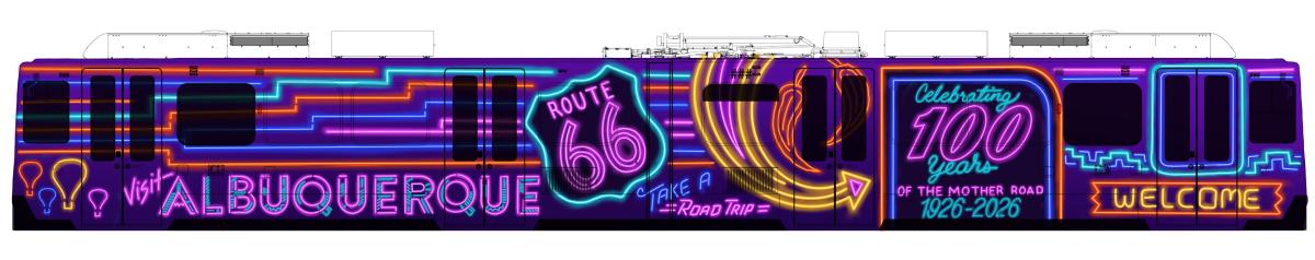 A mock-up of the Denver Light Rail Route 66 train wrap