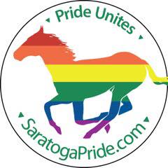 SaratogaPride.com Pride Unites logo with rainbow horse