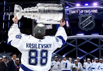 Andrei Vasilevskiy Hoisting the 2020 Stanley Cup