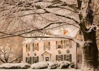 a large house with a tree in front of it