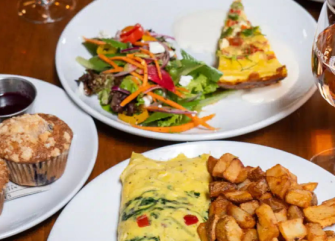 A table with a variety of breakfast foods