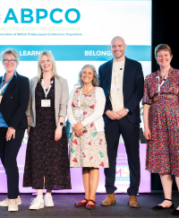 Diverse group of 4 women and 1 man that make up the ABPCO Neurodiversity at Events Group. They are Clare Beach, Sian Thomas, Anita Macdonald, Andy Williamson, Jessica Letters