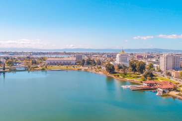 Aerial View Of The Lake Merritt Neighborhood In Oakland, CA