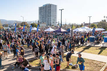 Group of people hanging out after the Oakland Marathon