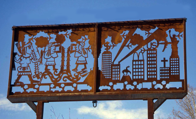 An image of the sculpture Cultural Crossroads of the Americas.