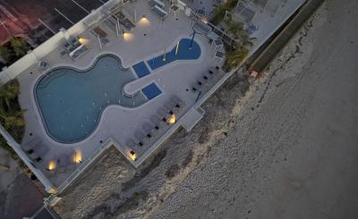 Aerial view of the Guitar-shaped pool at the Hard Rock Hotel in Daytona Beach