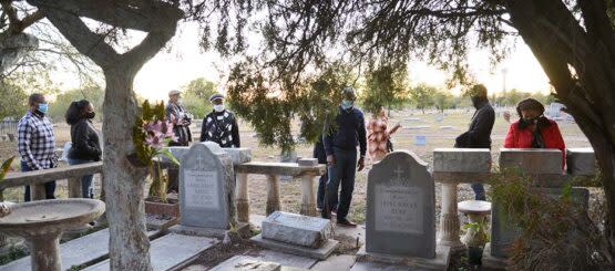 Tour group at cemetery