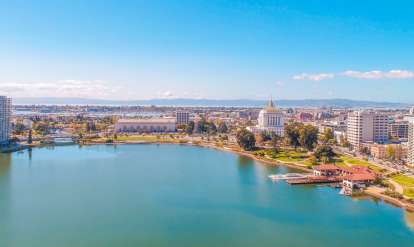 Aerial View Of The Lake Merritt Neighborhood In Oakland, CA