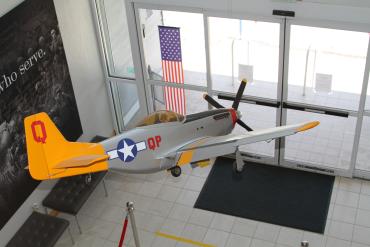 Airplane suspended over the entrance of the Military Heritage Museum