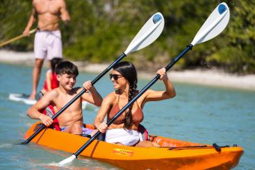 Mom and son kayaking at Stump Pass Beach State Park in Punta Gorda/Englewood Beach, Florida