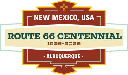 Official logo for the Route 66 Centennial for the state of New Mexico, 2026.