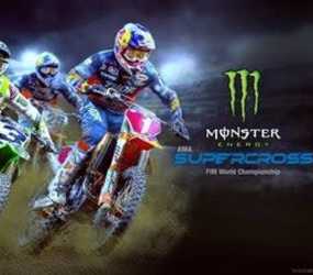 Monster Energy AMA Supercross - three riders and Monster logo
