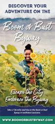 Boom or Bust Byway Brochure Cover - features a woman in a sunflower field