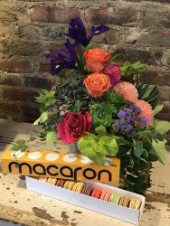 Flower Bouquet and sleeve of Macarons from Lavender Hill