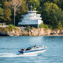 Boat going by Benson Ford