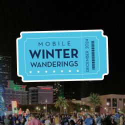 a blue ticket with "mobile winter Wanderings" written on it