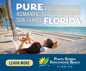 Two people in a hammock on the beach with Pure Florida verbiage