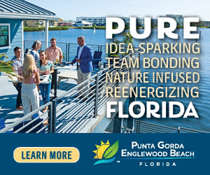 Group of people meeting at Village Brewhouse with Pure Florida verbiage