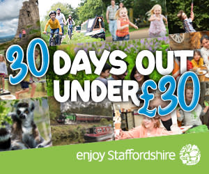 An image collage featuring a selection of cheap family days out in Staffordshire
