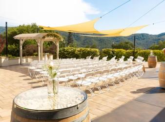 Wedding ceremony setup on the outdoor balcony