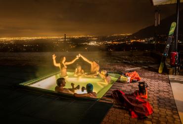 Relaxing in Hot Tub After Skiing