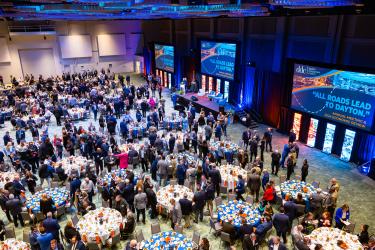 a large convention meeting at the dayton convention center