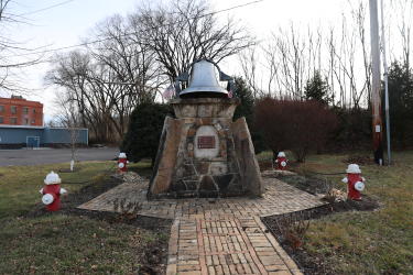 Huntingdon's Fire Fighter Monument, made with the town's original fire bell
