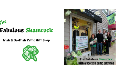 Cover photo for the Fabulous Shamrock with the store logo on the left and the owners outside the store on the right