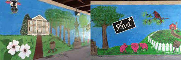 Neuse River Walk Bridge Mural in Smithfield with various local and state landmarks depicted