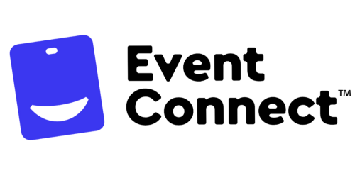 Blue tag with a smile and the words Event Connect