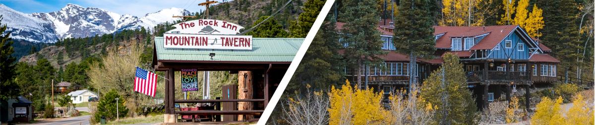 This is an exterior picture of both Rock Inn and Seven Keys Lodge in Estes Park, Colorado