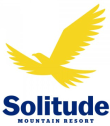Yellow bird in flight icon with Solitude Mountain Resort below it